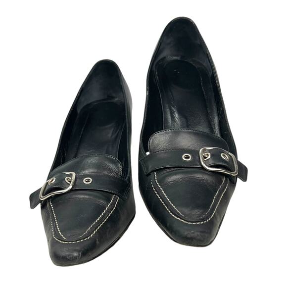 COACH 'Jayne" Italian Black Leather Pumps Buckle Detail 7B Glam Regency Y2K - Picture 1 of 8